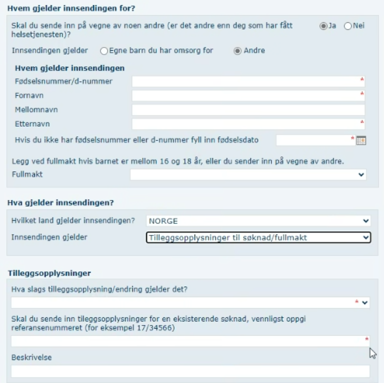 Skjermbilde fra Altinn, digital innsendelse av samtykkeskjema for fritak av taushetsplikt