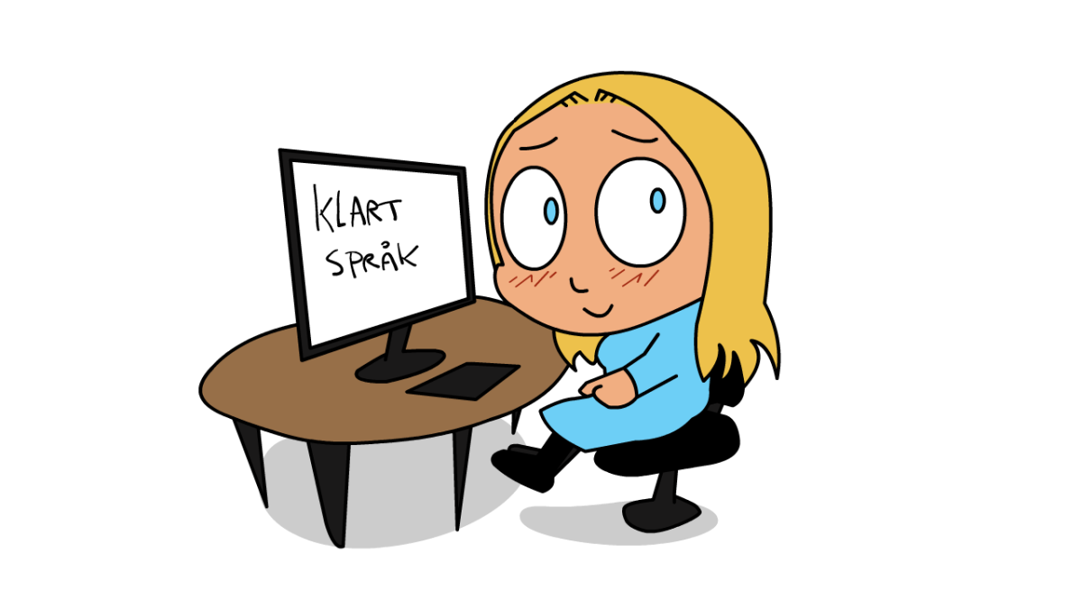 Tegning av jente som jobber på PC